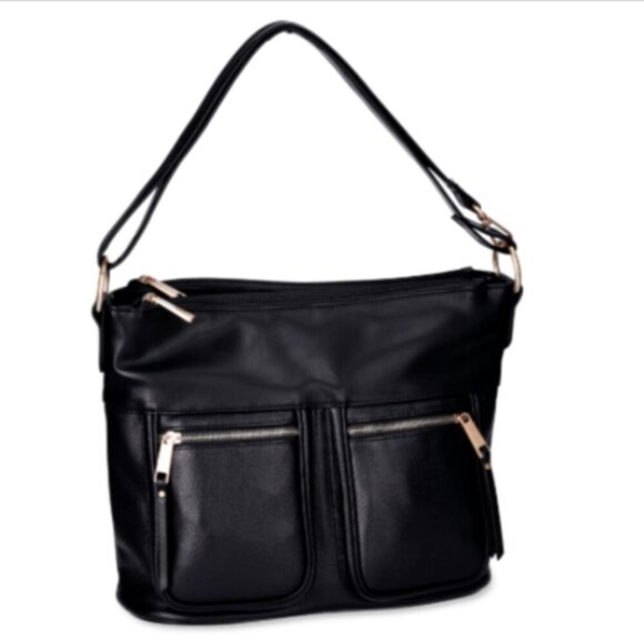 Time and Tru Women's Harlow Convertible Faux Leather Hobo Handbag, Black #50R - Picture 5 of 6